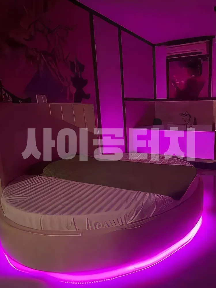 보라색 조명이 돋보이는 원형 객실