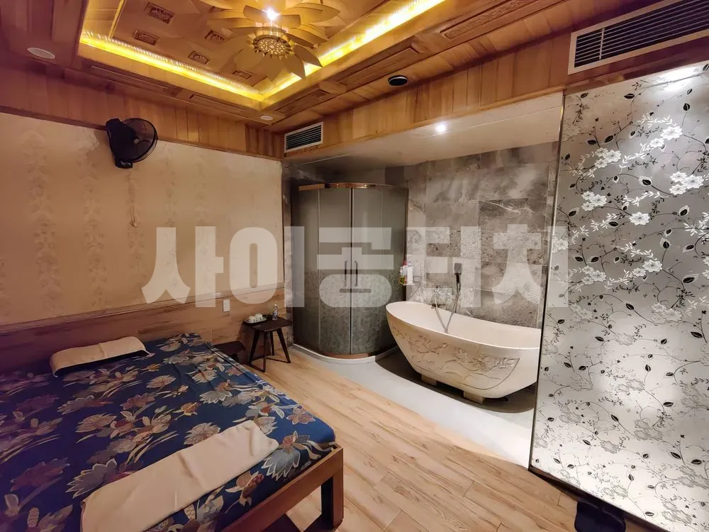 고급스러운 욕조가 있는 스파 룸 내부